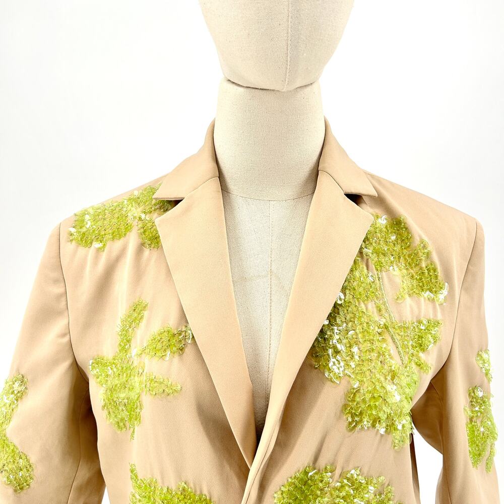 Dhruv Kapoor Beige Neon Green Sequin Tailored Blazer - Picture 2 of 9